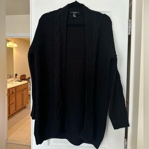 Forever 21 Open Front Cable Knit Cardigan in Black